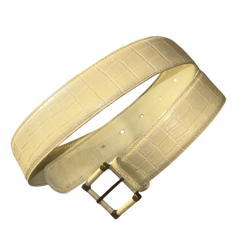 Max Mara Croc Embossed Belt in Cream